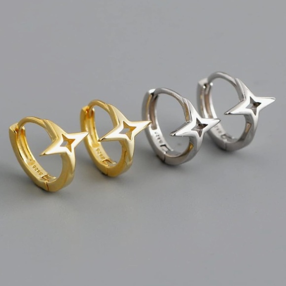 925 Sterling Silver Stunning Star Gold Earrings - Picture 7 of 10